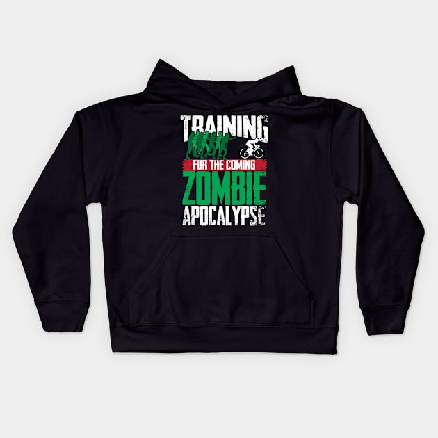 Training For The Zombie Apocalypse Cycling Kids Hoodie by thingsandthings